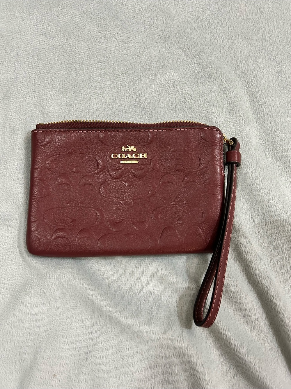 Coach Leather Wristlet Pouch in Maroon